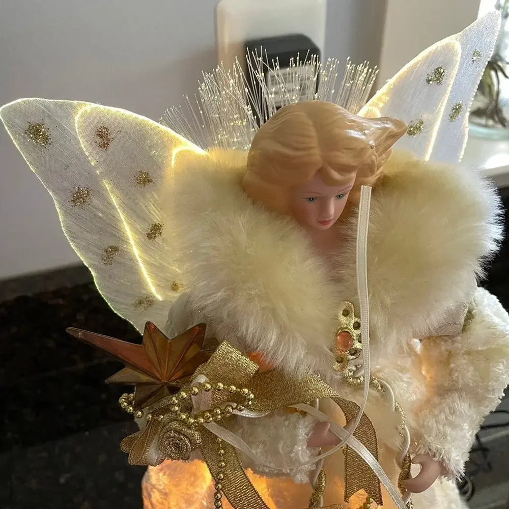 Fiber Optic Angel Christmas Tree Topper Changing LED Lights Electric with Box